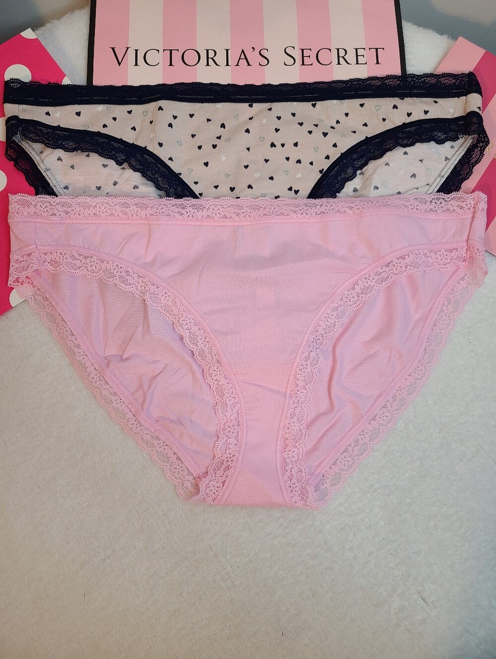Retired Victoria's Secret 2pk Lace Trim Cotton Classic Bikini Panties Size XL